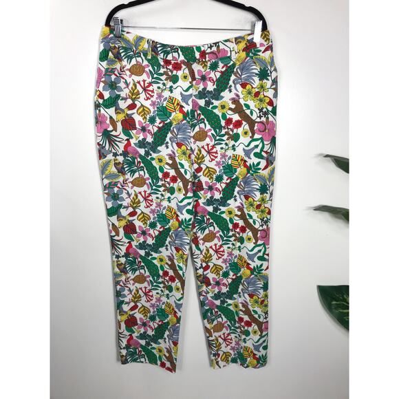 Boden Thea Linen Tailored Trouser Exotic Paradise Print Pants Women US 12 Preppy - Picture 1 of 8